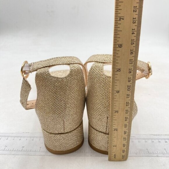 XYD Heels for Women Open Toe Sandals Buckled Low Chunky Block Pumps Glitter-tan - Picture 5 of 8